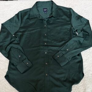 Satin Deep Green button up sz XS